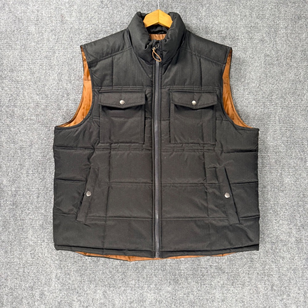 Goodfellow & Co Men's XL Black Quilted Utility Puffer Vest Tan Lining